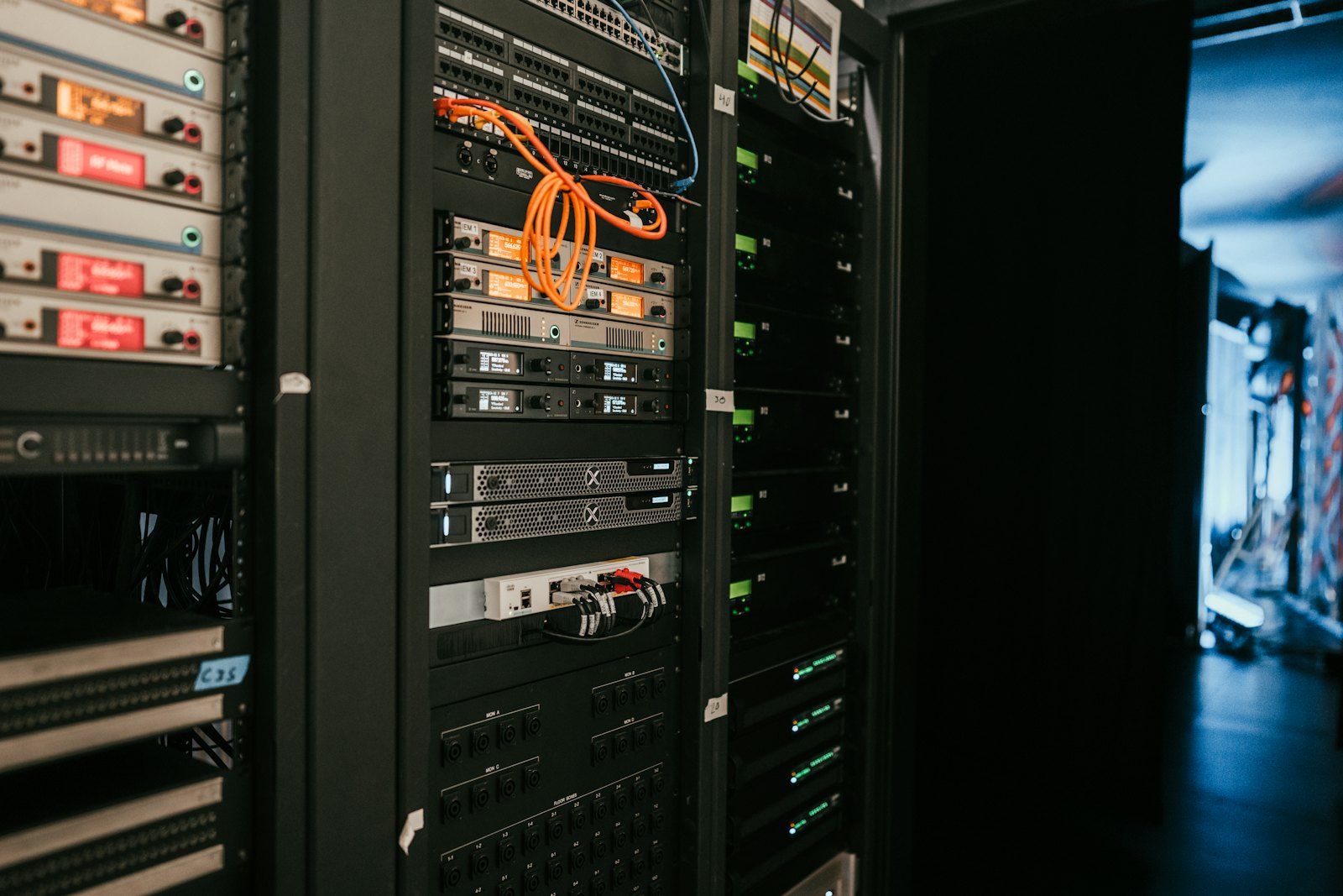 Closed network cabinets in a row